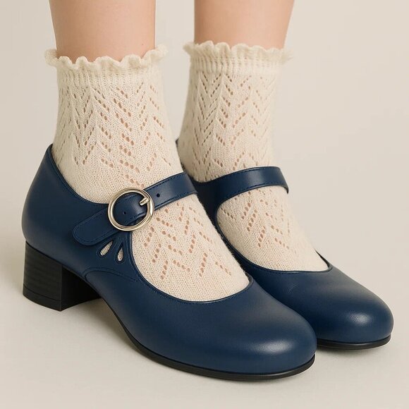 Vintage Mary Jane Short Chunky Heel Pumps Preppy Coquette French Femme Feminine - Picture 7 of 7